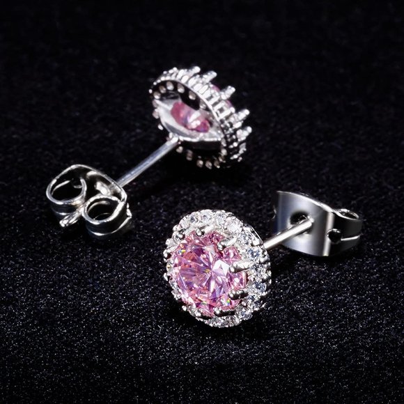 New Pink Tourmaline/October  Birthstone Stud Earrings Set, Copper Plated… - Picture 1 of 7